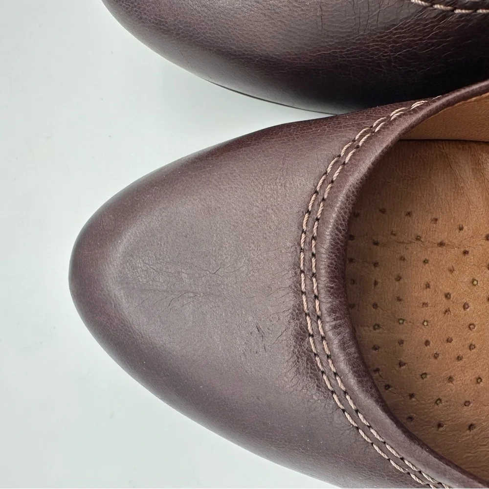 Clarks Dark Brown Leather Women's Almond Toe Pumps